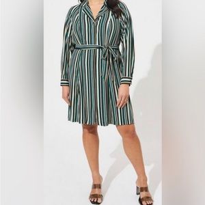 Torrid Black and Green Striped Wrap Belted Long Sleeve Mini Dress Size…